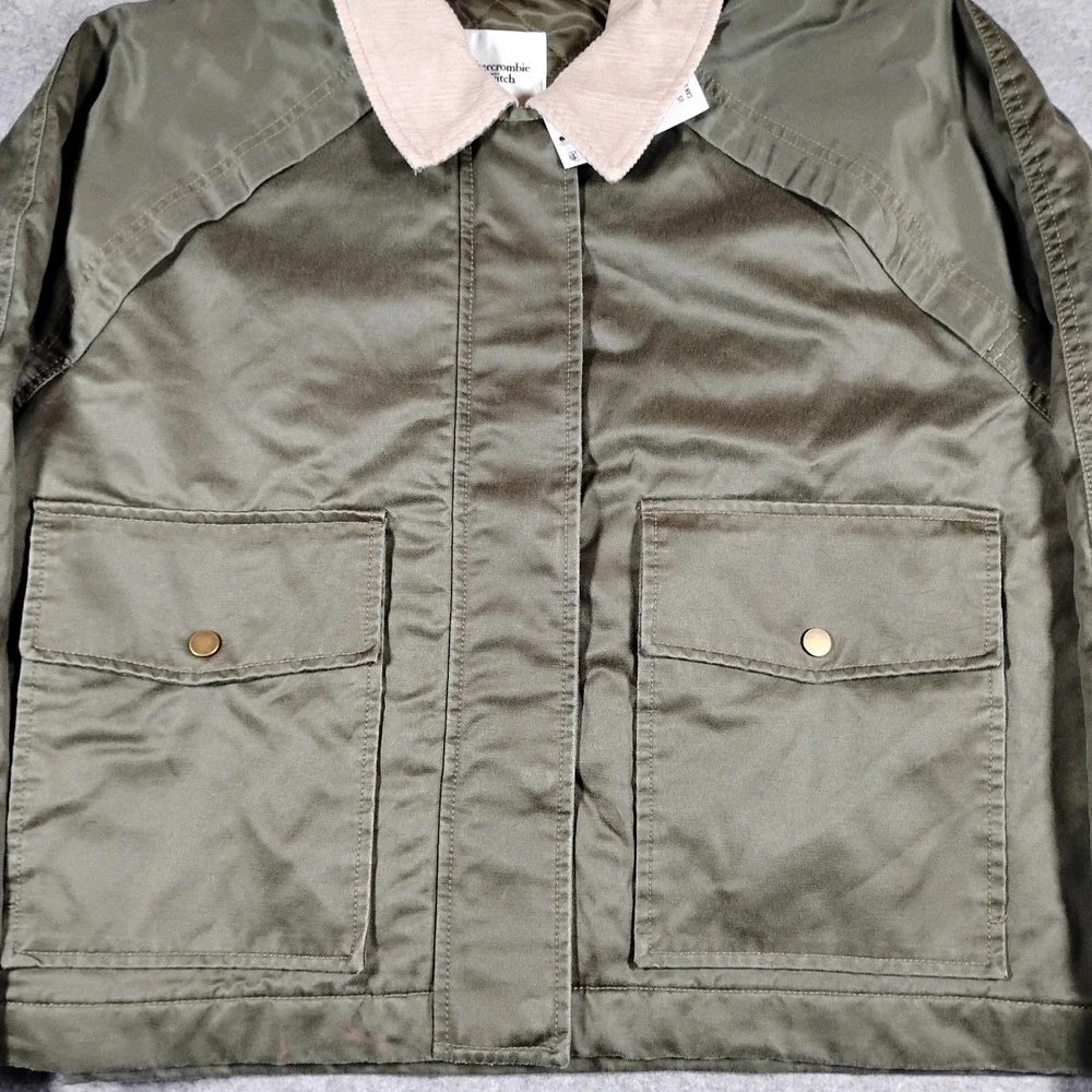 Abercrombie & Fitch Mens XL Olive Green‎ Corduroy Collar Barn Jacket 144-414